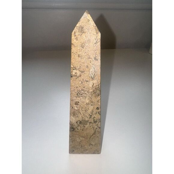 Marble Obelisk Figurine Decorative Accent Beige Cream 8" H X 2" L. - Picture 2 of 7